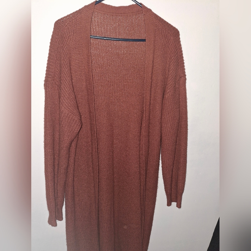 Women's Burnt Orange/Red Open-Front Sweater